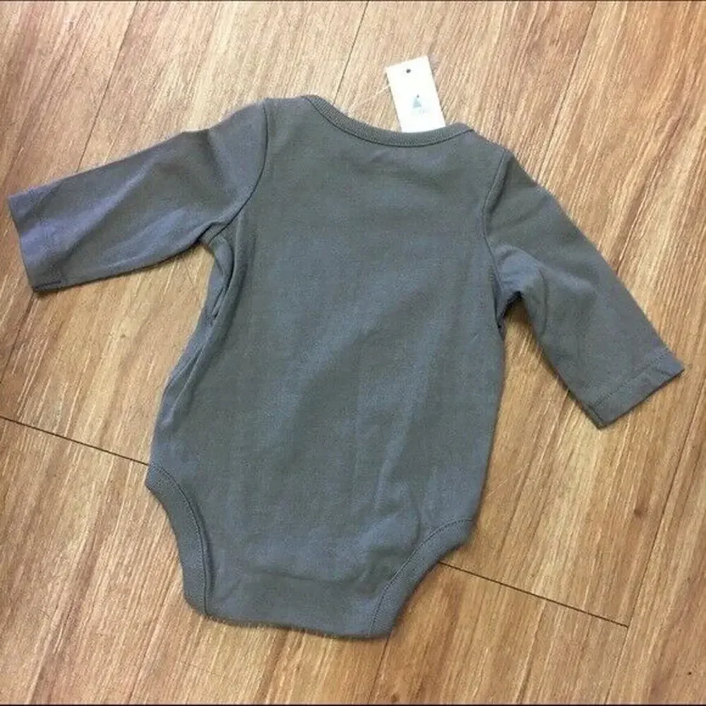 Gap Boys Bodysuit Size 0-3 Months Brown Mustard Pennant OK Long Sleeve‎ NEW